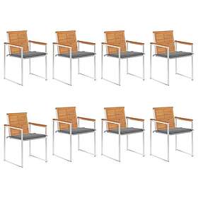 vidaXL Trädgårdsstolar med dynor 8 st massivt akaciaträ 3078525