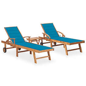 vidaXL Chaise longue 2 st med bord och dyna massiv teak 3073175