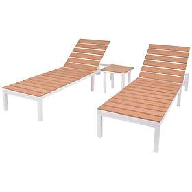 vidaXL Solsängar 2 st med bord aluminium och WPC vit brun 274876