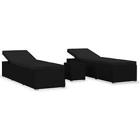 vidaXL Chaise longuear och sidobord 3 delar konstrotting svart 3057666