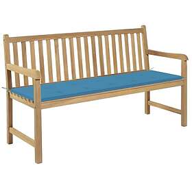 vidaXL Trädgårdsbänk med blå dyna 150 cm massiv teak 3062707