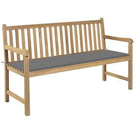 vidaXL Trädgårdsbench med grå dyna 150 cm massiv teak 3062704