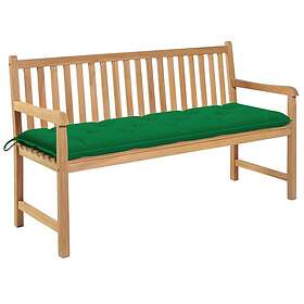 vidaXL Trädgårdsbench med grön dyna 150 cm massiv teak 3062723