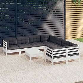 vidaXL Loungegrupp med dynor 9 delar vit massiv furu 3096978