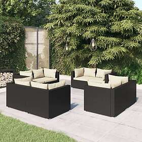 vidaXL Loungegrupp för trädgården med dynor 8 delar konstrotting svart 3101551