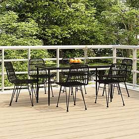 vidaXL Matgrupp för trädgården 7 delar svart konstrotting 3157884