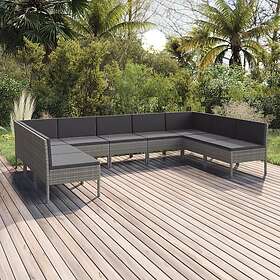 vidaXL Salon de jardin 9 pièces avec coussins gris en polyrotin 3094598