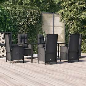 vidaXL Matgrupp för trädgården med dynor 7 delar svart konstrotting 3185193