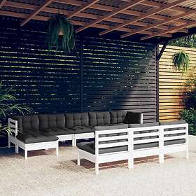 vidaXL Loungegrupp med dynor 10 delar vit massiv furu 3097116