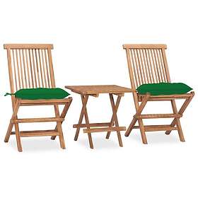 vidaXL Hopfällbar matgrupp med dyna för trädgården 3 delar massiv teak 3063218