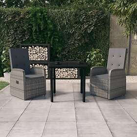 vidaXL Matgrupp för trädgården med dynor 3 delar grå