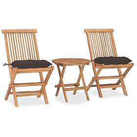 vidaXL Hopfällbar matgrupp med dyna för trädgården 3 delar massiv teak 3063194