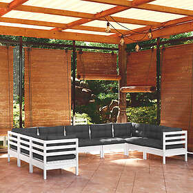 vidaXL Loungegrupp med dynor 9 delar vit massiv furu 3097320