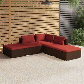 vidaXL Loungegrupp med dynor 5 delar konstrotting brun 3101611