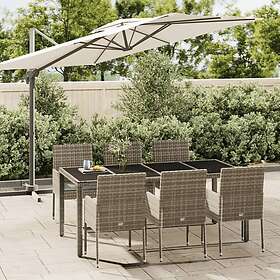 vidaXL Matgrupp för trädgården med dynor 7 delar grå konstrotting 3185009