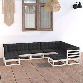 vidaXL Lounge-ryhmä med dynor 9 delar vit massiv furu 3076805