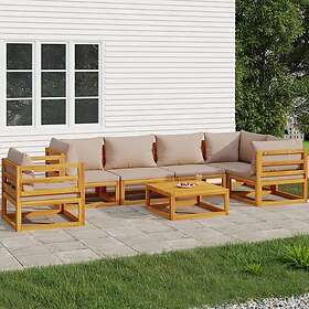 vidaXL Loungegrupp 7 delar taupe dynor massivt trä 3155274