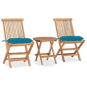 vidaXL Hopfällbar matgrupp med dyna för trädgården 3 delar massiv teak 3063190