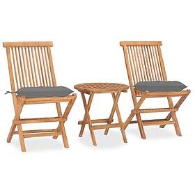 vidaXL Hopfällbar matgrupp med dyna för trädgården 3 delar massiv teak 3063187