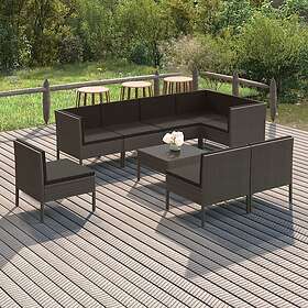 vidaXL Loungegrupp för trädgården 9 delar med dynor konstrotting grå 3094402