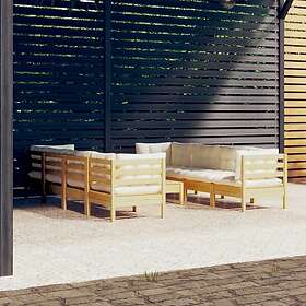 vidaXL Loungegrupp med gräddvita dynor 9 delar massiv furu 3096166