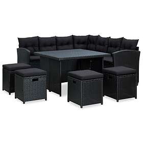 vidaXL Lounge-ryhmä med dynor 6 delar konstrotting svart 316869