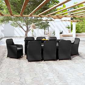 vidaXL Ensemble de salle à manger de jardin avec coussins 9 pièces noir
