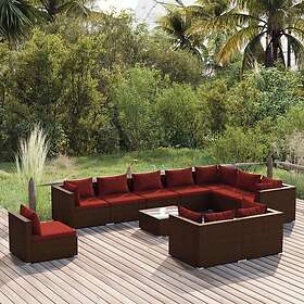 vidaXL Loungegrupp för trädgården med dynor 11 delar konstrotting brun 3102667