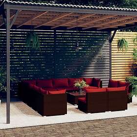 vidaXL Loungegrupp för trädgården med dynor 14 delar konstrotting brun 3102867