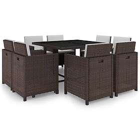 vidaXL Matgrupp för trädgården med dynor 9 delar konstrotting brun 42544