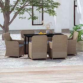 vidaXL Matgrupp för trädgården med dynor 7 delar brun 3099550