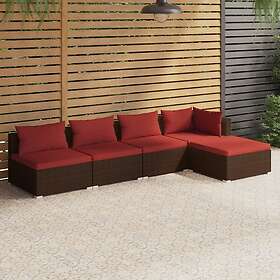 vidaXL Loungegrupp med dynor 5 delar konstrotting brun 3101627