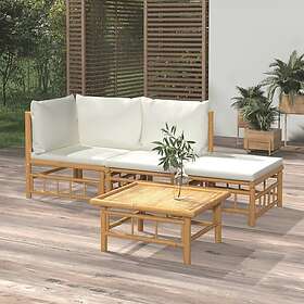 vidaXL Loungegrupp 4 delar gräddvita dynor bambu 3155176