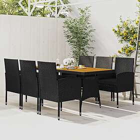 vidaXL Matgrupp för trädgården 7 delar konstrotting svart 3120109
