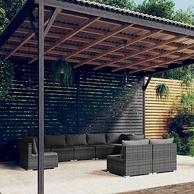 vidaXL Loungegrupp för trädgården med dynor 9 delar konstrotting grå 3102565