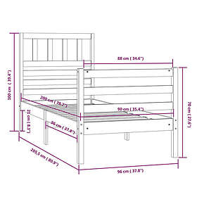 vidaXL cadre de lit grå massivt trä 90x200 cm enkelsäng 3101075