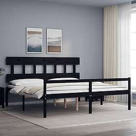 vidaXL Sängynrunko med huvudgavel svart 200x200 cm massivt trä 3195440
