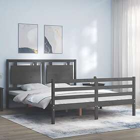 vidaXL Sängynrunko med huvudgavel grå 5FT King Size massivt trä 3194058