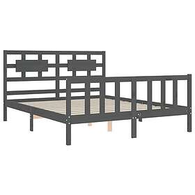 vidaXL Sängynrunko med huvudgavel grå 5FT King Size massivt trä 3192563