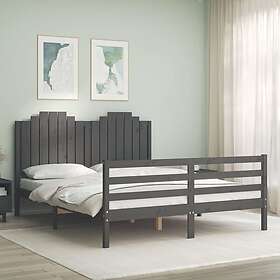 vidaXL Sängynrunko med huvudgavel grå 5FT King Size massivt trä 3194188