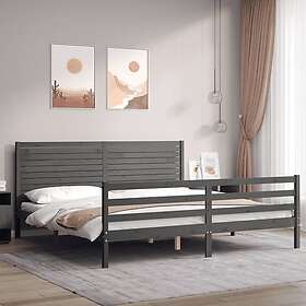 vidaXL Sängynrunko med huvudgavel grå 200x200 cm massivt trä 3195048