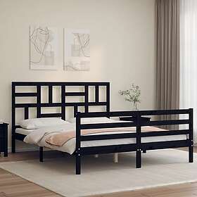 vidaXL Sängynrunko med huvudgavel svart 160x200 cm massiv furu 3194910