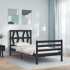 vidaXL Sängynrunko med huvudgavel svart 90x200 cm massivt trä 3194365