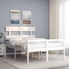 vidaXL Bed Frame med huvudgavel vit dubbelsäng massivt trä 3195322