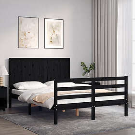 vidaXL Sängynrunko med huvudgavel svart 140x190 cm massivt trä 3194490