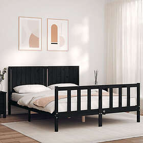 vidaXL Sängynrunko med huvudgavel svart 5FT King Size massivt trä 3192955