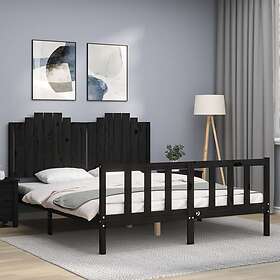 vidaXL Sängynrunko med huvudgavel svart 160x200 cm massiv furu 3192310