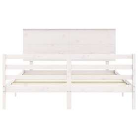 vidaXL Sängynrunko med huvudgavel vit 160x200 cm massivt trä 3195232