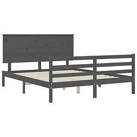 vidaXL Sängynrunko med huvudgavel grå 5FT King Size massivt trä 3195228