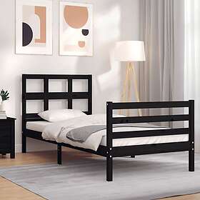 vidaXL Sängynrunko med huvudgavel svart 90x200 cm massivt trä 3194820